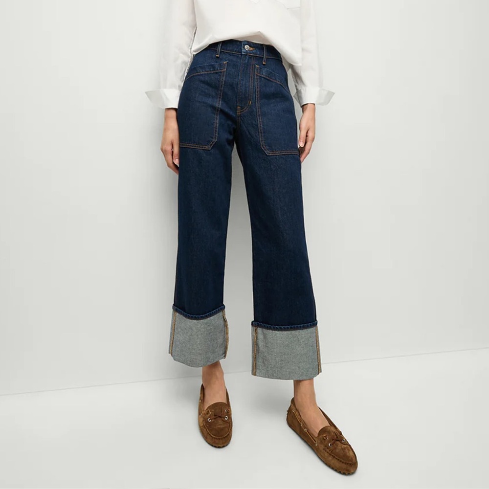 Veronica Beard Dylan Cuffed Straight-Leg Jean with Cargo Details Oxford size 29